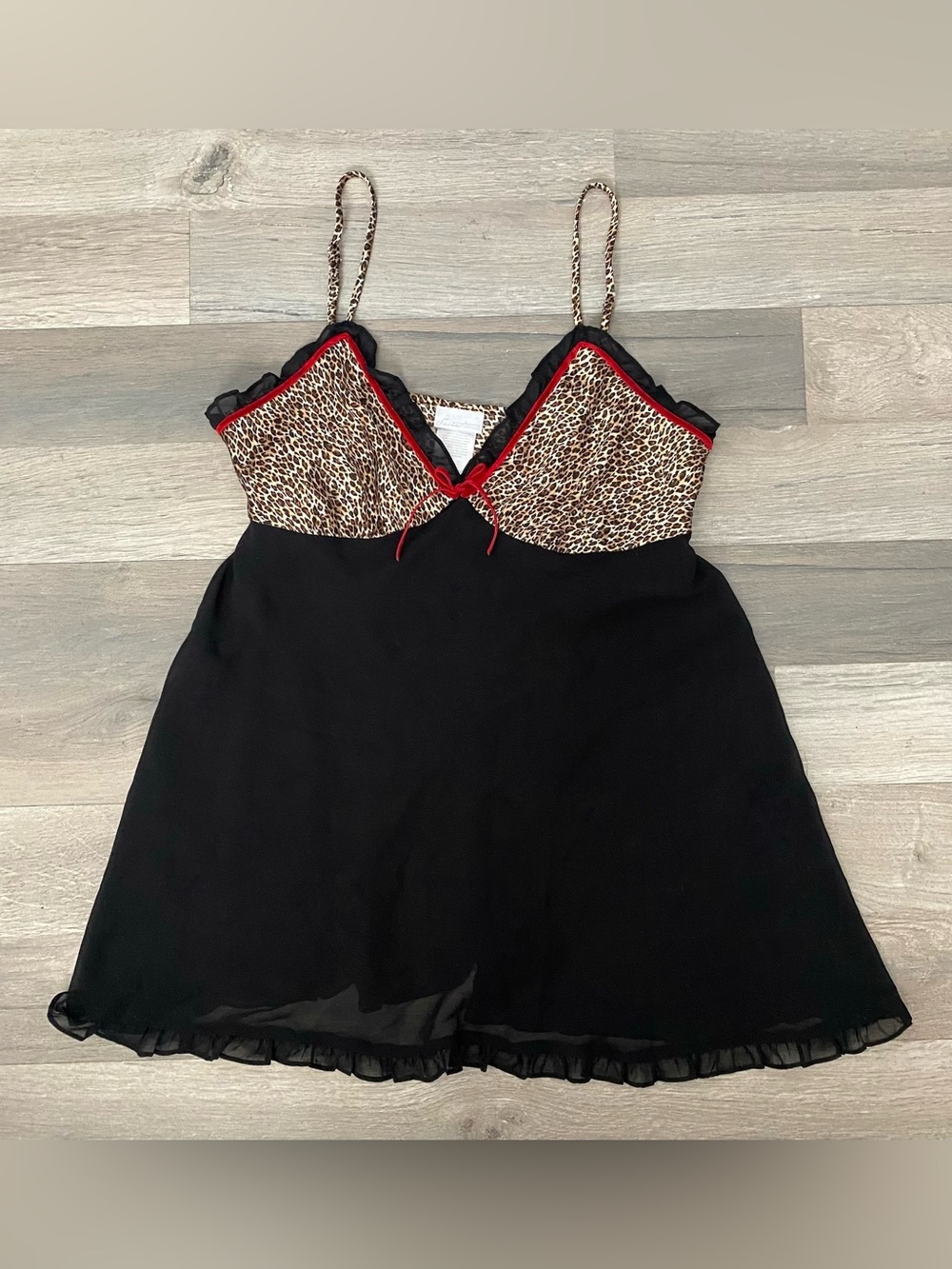 Vintage Secret Treasures Y2K Leopard Print Babydoll Top Red Velvet Bow Romantic